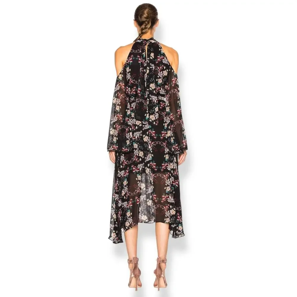 New w/Tags NICHOLAS pure silk floral flowing Goddess cold shoulder dress - Picture 8 of 16